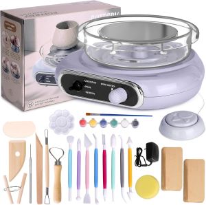 4.7" Mini Pottery Wheel Kit Turntable Electric Clay Wheel Ceramic Making Machine with Pottery Shaping Tools Craft Kits for Kids