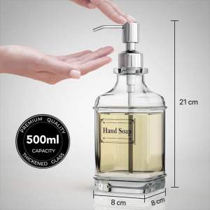 [500ml]Nordic Premium Thickened Glass with 304 Stainless Steel Pump Soap Lotion Shampoo Holder Sanitizer Dispenser