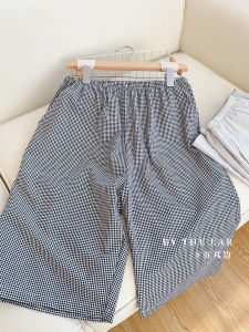 กางเกงขาสั้นผ้าฝ้ายลายสก็อตสไตล์ญี่ปุ่นสำหรับผู้ชาย กางเกงขายาวทรงหลวมสบาย ๆ สำหรับคู่รัก ฤดูร้อน 2025 ผ้าฝ้ายแท้ ทรงหลวม กางเกงขายาว