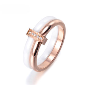Lokaer Original Titanium Stainless Steel Anniversary Rings Mosaic CZ Crystal White Ceramic Wedding Rings For Women Girls R17047