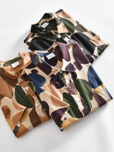 Retro Japanese Style! Washed 100% Cotton! Summer New Fashion Trend Print Loose Casual Short Sleeve Mens Shirt Breathable Youth Pop