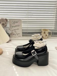 รองเท้าส้นหนา Mary Janes สำหรับผู้หญิง ทรงหัวมน ส้นกลาง พื้นยาง ทรงหัวมน วัสดุ PU รองเท้าแฟชั่นฤดูใบไม้ผลิ