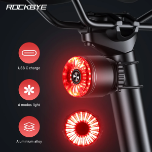 Rockbye Bicycle Rear Light Type-C Rechargeable Smart Sensor Brake Light Bicycle Light MTB Road Bike Light Bicycle Taillight