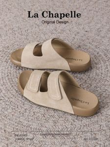 La Chapelle | Summer Genuine Leather Birkenstock Style Half Slides Thick Sole Womens Sandals