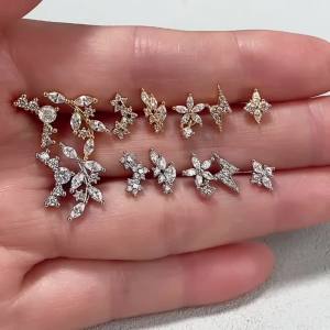 1Piece Stainless Steel Mini CZ Flower Cartilage Flat Back Screw Tiny Stud Earring For Women Helix Tragus Piercing Body Jewelry