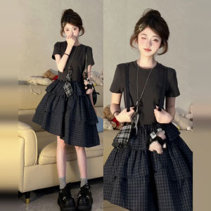 No Brand | ชุดเดรสไม่สมมาตรสไตล์วัยรุ่น ตัดต่อผ้า