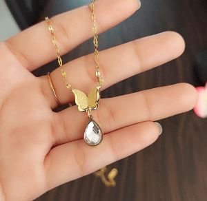 Xp.id - Kalung Wanita Titanium Kupu-Kupu Permata Tetes Air Gold Anti Karat