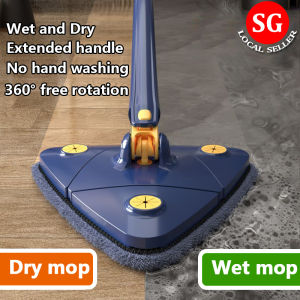 🇸🇬【SG stock】Triangular Mop 360° Rotatable Adjustable 130cm Self-extrusion Type Hands-free Easy Drainage Wiper Wall cleaning mop  Easy mop Window Water Brush Telescopic Household Ceiling Cleaning Brush
