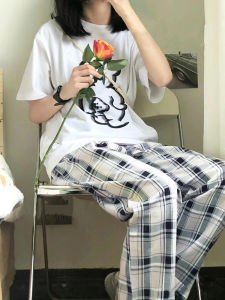 Summer Thin Plaid Pants Womens Sporty Casual Jazz Dance Wide Leg Pants High Waist Long Trousers Polyester Fiber 100%