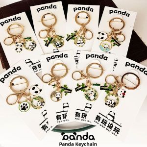 Creative Bamboo Forest Panda Keychain Metal Memorial Gift Small Cute Bear Paper Packaging National Treasure Festive Supplies