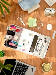 Ecoco Storage Box Organizer multifunctional storage box for table Portable Stationery Cosmetics Storage Box