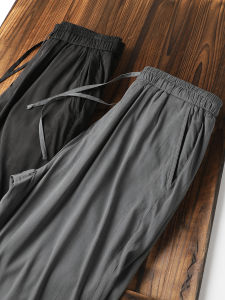 Cool Silky Tencel Cuprammonuium Pants Mens Summer Thin Loose Drawstring Elastic Waist Men Casual Pants
