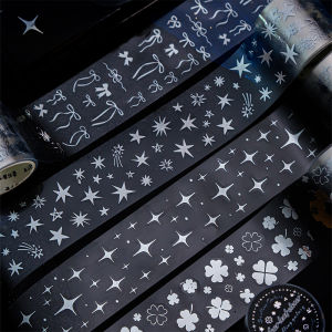 40mm x 2m Clover Star Hot Silver Die-Cut Washi เทปสําหรับสมุดภาพวารสาร DIY Planner เคสโทรศัพท์โน้ตบุ๊คตกแต่ง Craft ของขวัญ