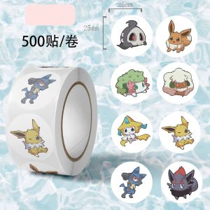 Bandai | 500pcs/Roll Cartoon Pokémones Stickers Kawaii Anime Eevee DIY Pvc Laptop Decals Decoration Stiker Children Reward Toy Girl Gift