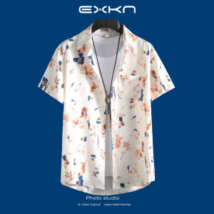 เสื้อเชิ้ตลายดอกไม้แขนสั้นสไตล์ฮ่องกงสไตล์วินเทจสําหรับผู้ชายและผู้หญิงหลวมพอดีผ้าเท่เหมาะสําหรับทุกฤดูกาล