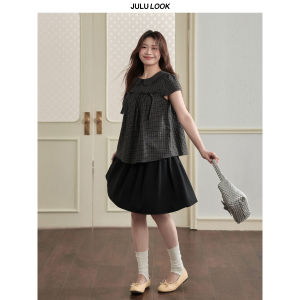 JULULOOK | Bộ Áo Sơ Mi Caro Có Cổ và Chân Váy Dáng Hàn Quốc Size Lớn