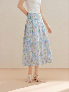 INMAN | Cotton Oil Painted Pleated A-line Skirt