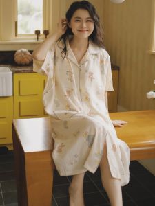 Summer Cotton Sleepwear Womens Short Sleeve Home Clothes with Chest Pad Maternity Nursing Clothing Cute Style Thin Cotton