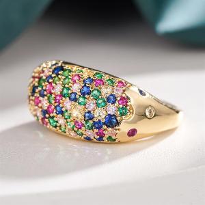 Huitan Colorful Women Ring Full Multiple Colors Shiny CZ Luxury Wedding Party Gold Color Accessories Fashion Elegant Jewelry