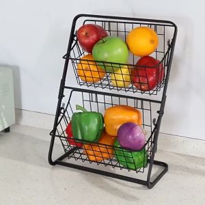 2/3 Tier Kitchen Storage Basket Organizer Fruit Basket for Kitchen Counter Fruit And Vegetable Display Rack Portable Fruit Holder for Fruit Vegetable Storage Countertop Organizer for Kitchen Bathroom Living room Office
