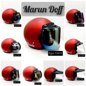 Helm Bogo Classic Full Leher Sudah SNI kaca Flat Injak dan Cembung Retro