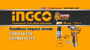 Cordless Impact Driver 170 N.m Brushless 16V INGCO CIRLI16178 Mesin Bor Obeng Baterai 170N.m M16