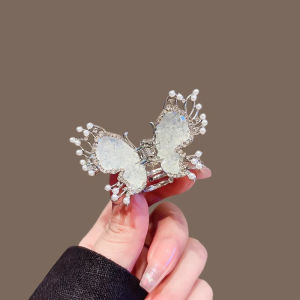 Fairy Crystal Rhinestone Pearl Butterfly Hair Clip Exquisite Womens Back of Head Haft-tied Hair Claw Fashion Hair Accessories