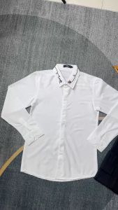 Áo sơ mi nam nữ tay dài vải đũi co giãn phối túi đôi thêu chữ trẻ trung sang trọng mẫu-ATC77SHOP