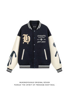 Heavy-Lettering American Style Baseball Jacket Mens PU Leather Patchwork Coat Couples Trendy Outerwear Youth Fashion