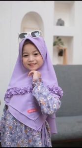 Gamis Dress Sumayah Anak Syari Set Plus hijab 2 Layer Motif Bunga Bahan Shakila Mix Ceruty Babydoll