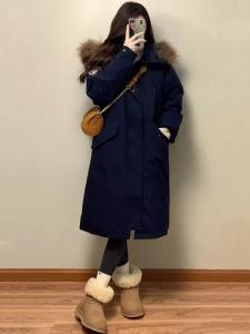 Long Workwear down Cotton Jacket Women Winter Thickened Coat College Style Small Size Parka Korean Loose Fit Zipper Pocket