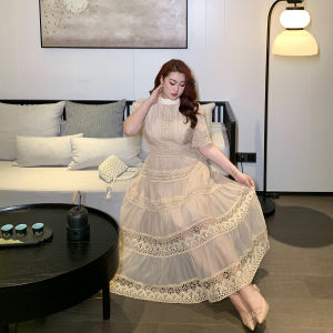 GLEC | Large Size Women Dress Lace Patchwork Hollow-out French Vintage Elegance