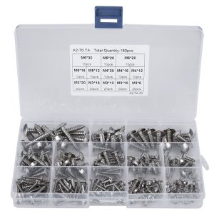 180Pcs M3 M4 M5 M6 Stainless Steel Self Tapping Screws Assortment Set With A Transparent Storage Box For Multiple Purpose