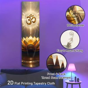VIKAMA Gilded Om Lotus Flower Sacred Mindfulness Vertical Tapestry Zen Long Wall Decor Home Accent Elegant Soft Durable Cozy