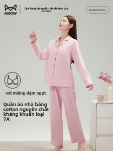 Bộ đồ ngủ nữ MiiOW vải cotton có đệm ngực tay dài quần dài thoáng khí - mùa hè