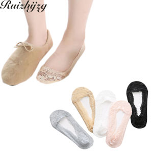 Ruizhijzg Ready stock Lace  Invisible Socks Woman Ladies Boat Cotton silicone Non Slip   Socks Summer thin  Socks Red Black Coffee