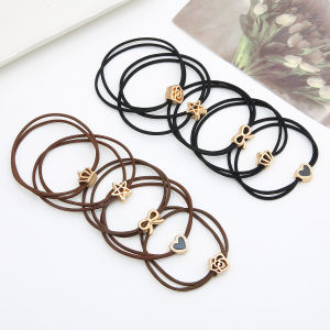 5pcs/bag Black Coffee Mixed High Elastic Rubber Band Alloy Hair Rings for DIY Fashion Hair Accessories