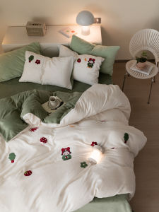 Ins Style Cartoon Milk Velvet Coral Fleece Bedding Set Three to Four Pieces Childrens Embroidered Bed Sheet Cover Bed Canopy