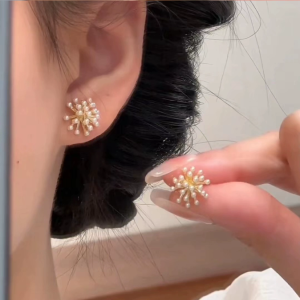 Elegant Small Size Firework Pearl Climbing Earrings for Women Fashionable Luxury Feeling Net Red Explosion Earring New Style