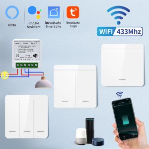 Tuya สมาร์ท WiFi สําหรับแสง RF 433MHz ไร้สายสวิทช์ Smart Life APP Voice Control ทํางานร่วมกับ Alexa Google Home Alice