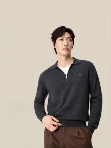 Purcotton | Pure Color Zipper Design Men’s Sweater