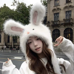 Cute Bunny Furry Hat Female Autumn and Winter Heattech Thickened Earflaps Strap Ushanka Cold-Proof Toque