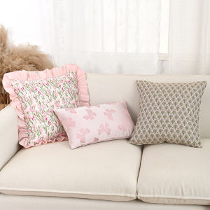 BUYNOW Pink flower Jacquard Hollandaise Lace Pillowcase Vintage Pastoral LivingRoom Sofa Cushion Cover Home Bedroom Saddle Decor