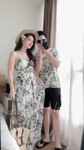 Váy 2 Dây Đi Biển Big Size Đồ Đôi Đi Biển Nam Nữ Vải Lụa Hàn 2 Lớp Mềm Mát Có Sẵn Mút Ngực Big Size