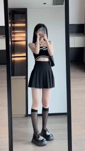 🚚 [ส่งเร็ว] ของ kaykai\_shop 🌟 ประโปงมีจีบ JK สไตล์เกาหลีทรงเอกเอวสูงกระโปงสาวกัน | วันที่ปัจจุบัน 825