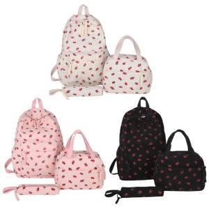 Vibrant Womens Corduroy Backpack with Strawberry Pattern and Matching Accessories for School