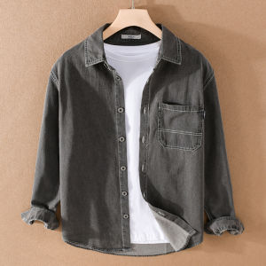 Spring and Autumn New Arrival Men Parka Denim Shirt Jacket Japanese Style Casual Trend Outerwear Shirt Coat Top Men