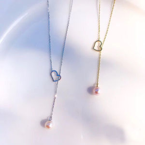 อุปกรณ์เสริมไข่มุก DIY ชุดสร้อยคอเงิน S925ที่รองว่างเปล่าจี้ห้อยคอรูปหัวใจพร้อมสร้อยเงินลูกปัดกลม7-9มม.