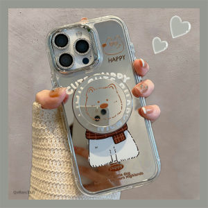 เคสโทรศัพท์แบบมีกระจกสำหรับแต่งหน้า ดีไซน์การ์ตูนสุดน่ารักพร้อมขาตั้งแม่เหล็ก ป้องกันรอยขีดข่วนสำหรับ iPhone 15/16 pro Max