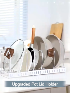 Rak Panci Adjustable Kitchen Rack Frying Pan Pot Stainless Adjustable Rak Dapur Perlengkapan Nordic Style Rak Bawah Perapi Stainless Steel Frying Pan & Pot Organiser Rak Yang Dapat Ditarik untuk Piring cxw